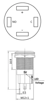 Przycisk | włącz-wyłącz self lock | 5V LED Zielony | RVS | 12mm – 4