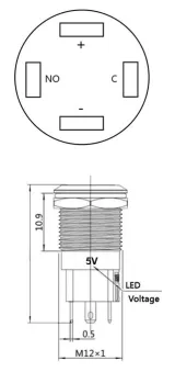 Przycisk | Moment - impuls | 5V LED Niebieski | RVS | 12mm – 4