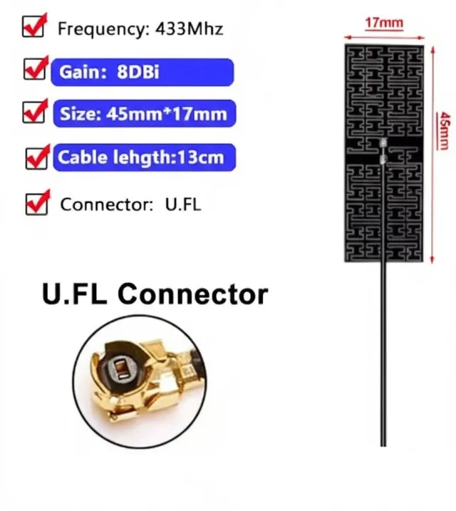 Antena LoRa 433MHz z złączem IPEX