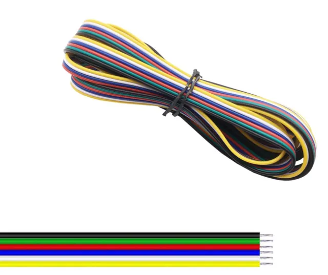 Kabel 6-żyłowy 22AWG Ø1.3mm żółty / biały / niebieski / czerwony / zielony / czarny 1 metr