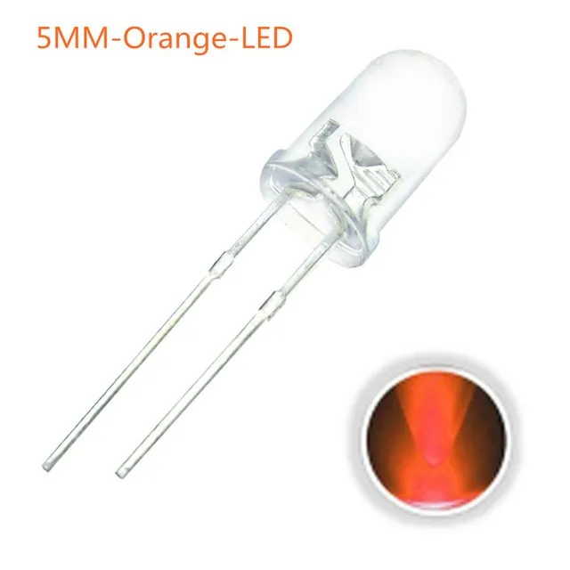 10x LED Diode Transparentna 5mm Pomarańczowa 2V