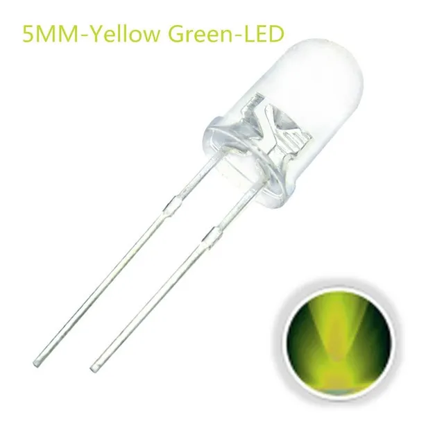 10x LED Diode Transparentna 5mm Zielona / Żółta 2V