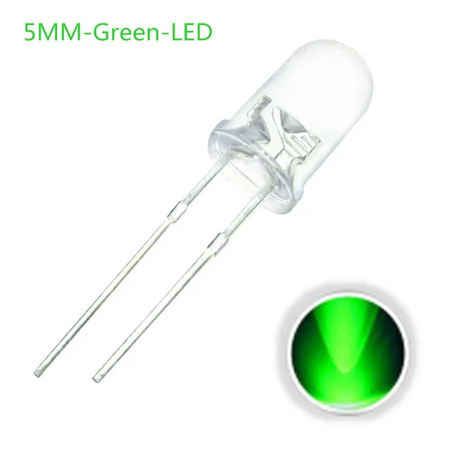 10x LED Diode Transparentna 5mm Zielona 3V