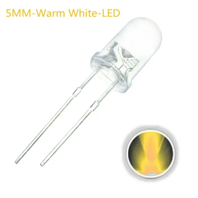10x LED Diode Transparentna 5mm Ciepła Biała 3V