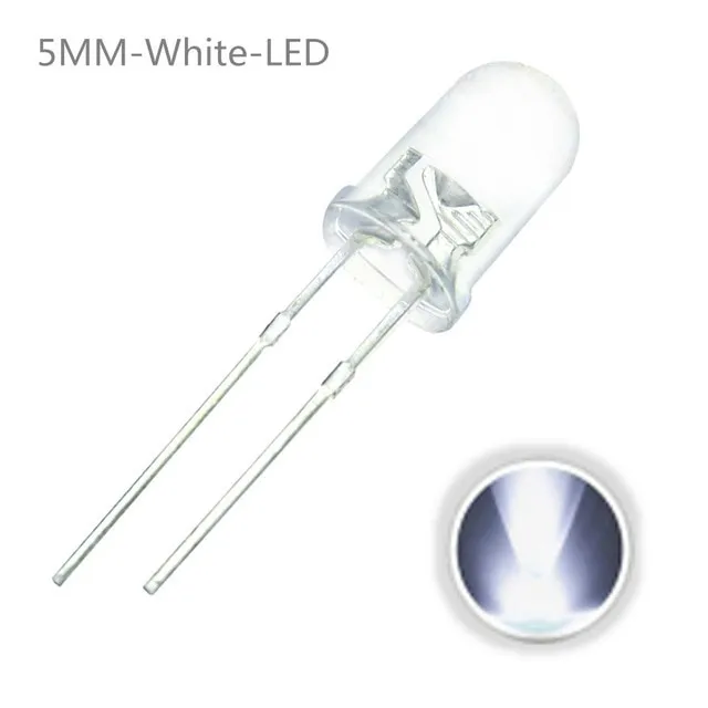 10x LED Diode Transparentna 5mm Biała 3V