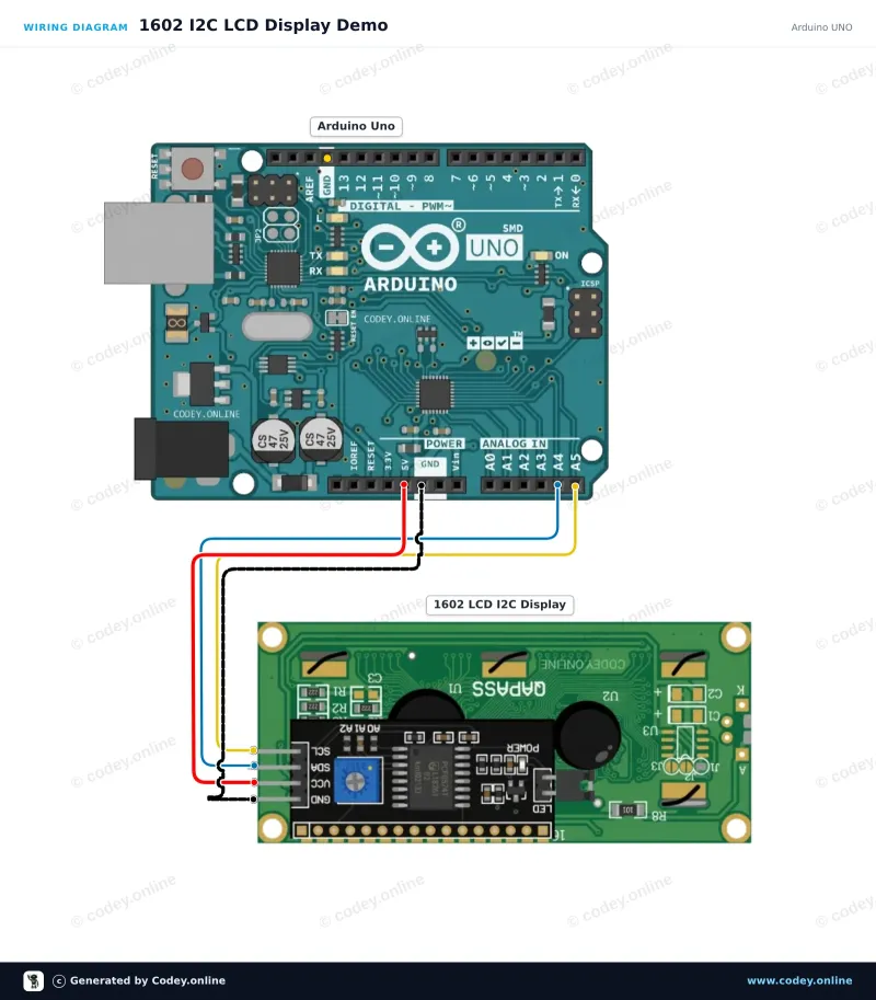 Schemat podłączenia: Adapter I2C do LCD 1602/2004 na Arduino UNO