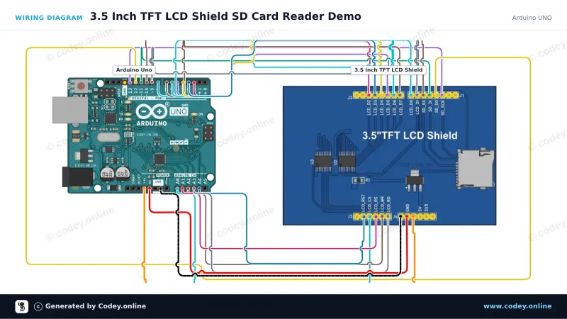 Schemat podłączenia: 3.5-calowy ekran dotykowy TFT shield do Arduino UNO i Mega na Arduino UNO
