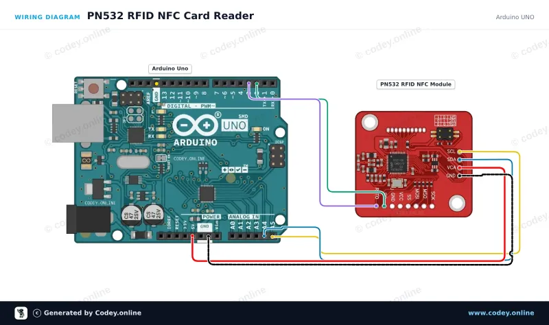 Schemat podłączenia: Zestaw PN532 RFID NFC z kartą S50 i brelokiem S50 na Arduino UNO