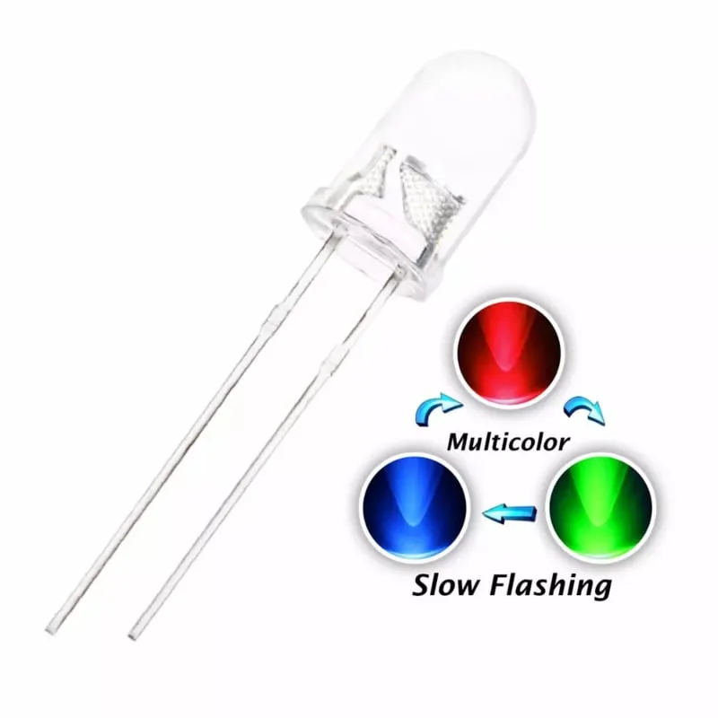 10x RGB Kolorowe LED 5mm Magic Rainbow Effect (powolne fade)